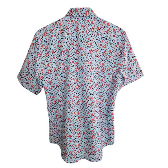 PSI International Shirt Blue All Over Print Short Sleeve Button Front Men S - Picture 9 of 9